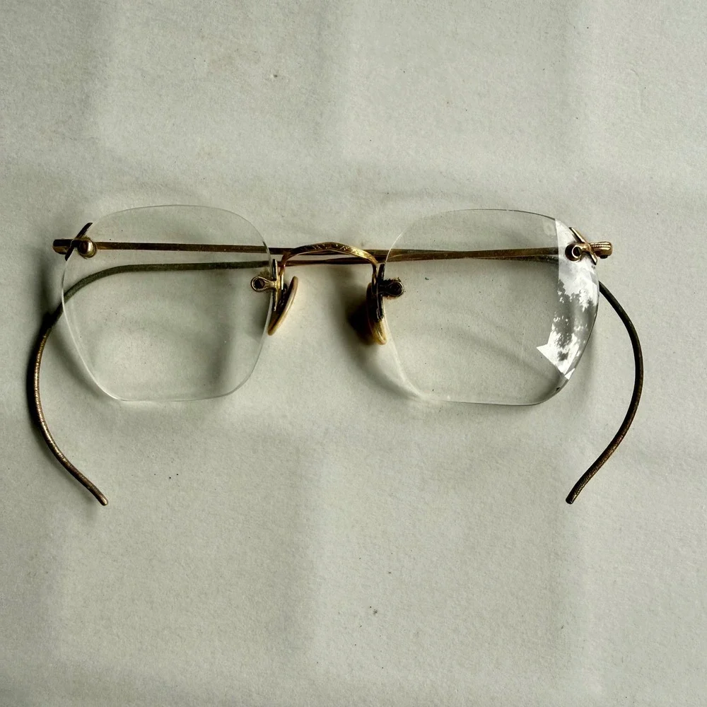 American Optical Rimless Eyeglasses Women OS Gold Fair Vintage Engraved Frame